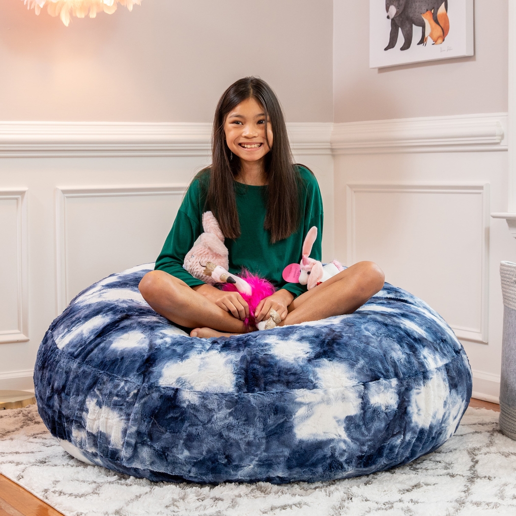 Kids Brogton Blue White Bean Bag Chair - Thumbnail - Image 2