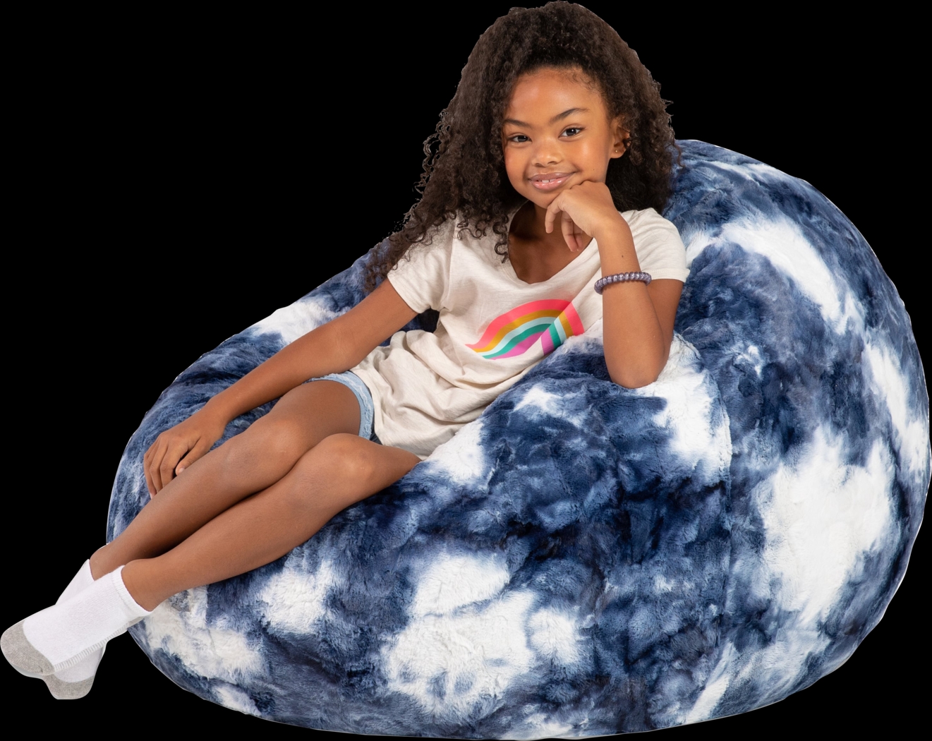 Kids Brogton Blue White Bean Bag Chair - Thumbnail - Image 4