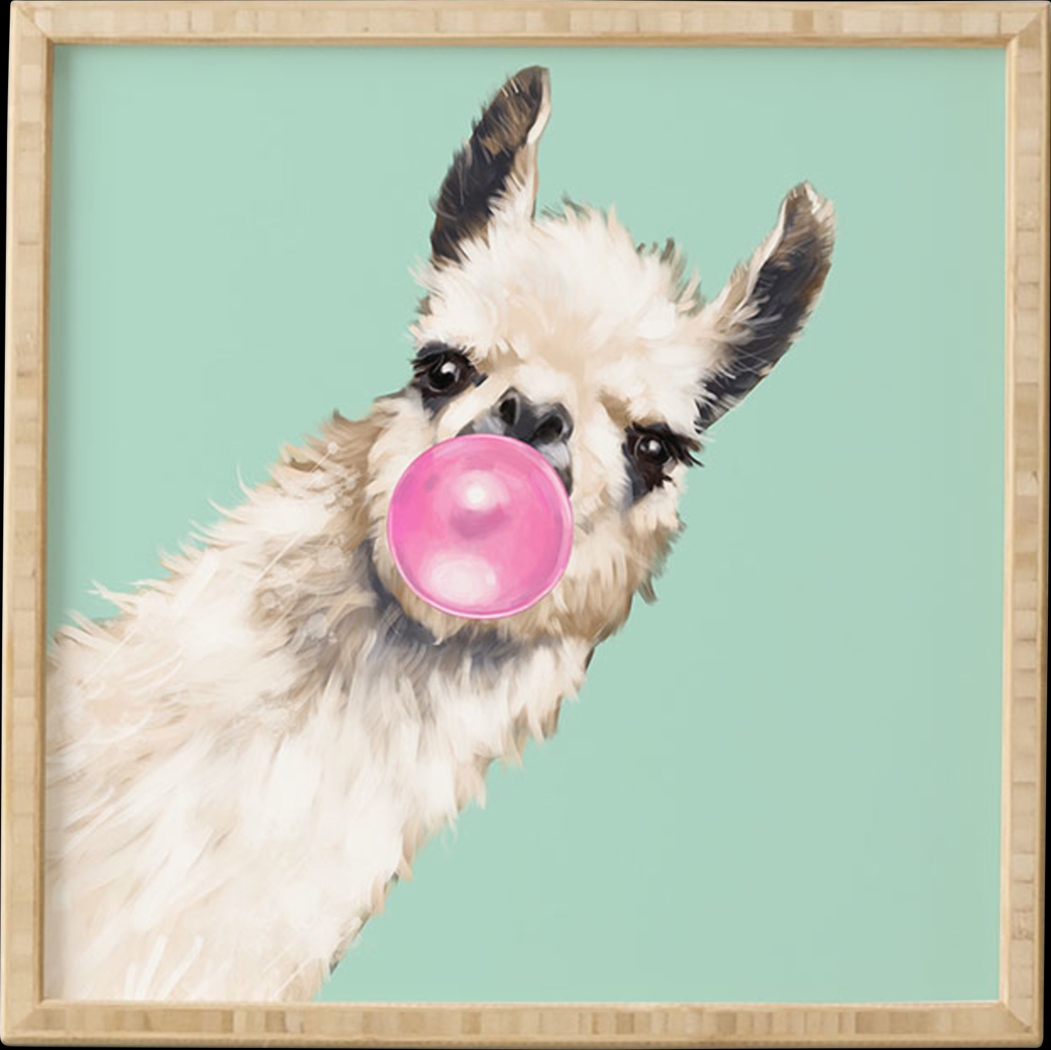 Kids Bubblegum Llama Green Wall Art - Thumbnail - Image 1
