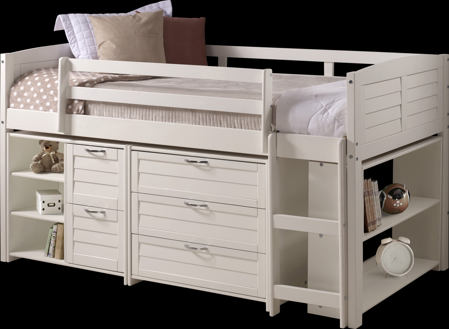 Kids Burchill White Twin Loft Bed with Storage - Thumbnail - Image 1