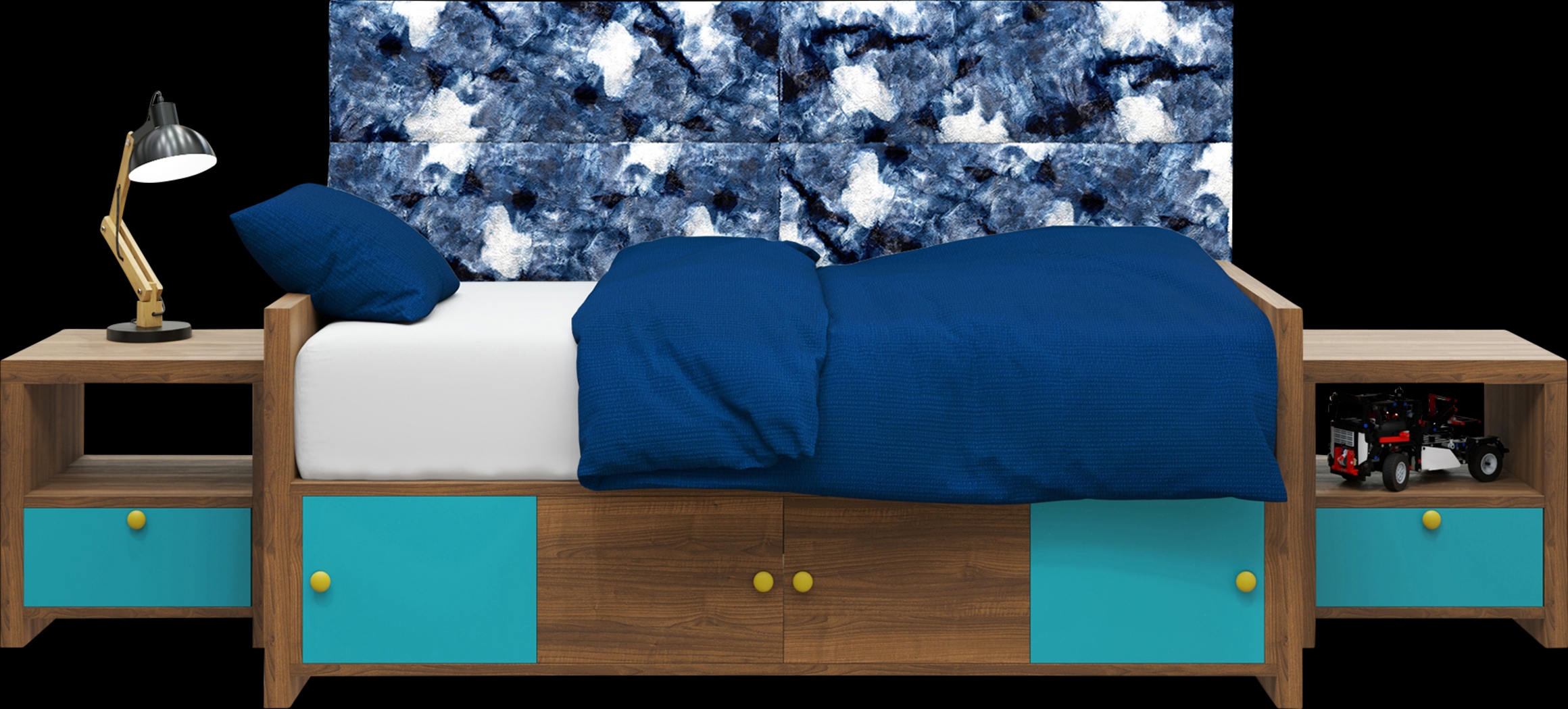 Kids Burkett II Blue White Full/Queen Faux Fur Headboard Panel, Set of 4 - Thumbnail - Image 3