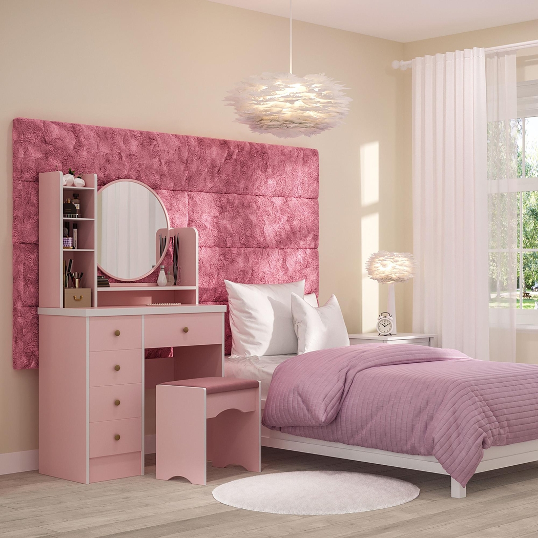 Kids Burkett II Pink Fax Fur Twin Headboard Panel, Set of 4 - Thumbnail - Image 2