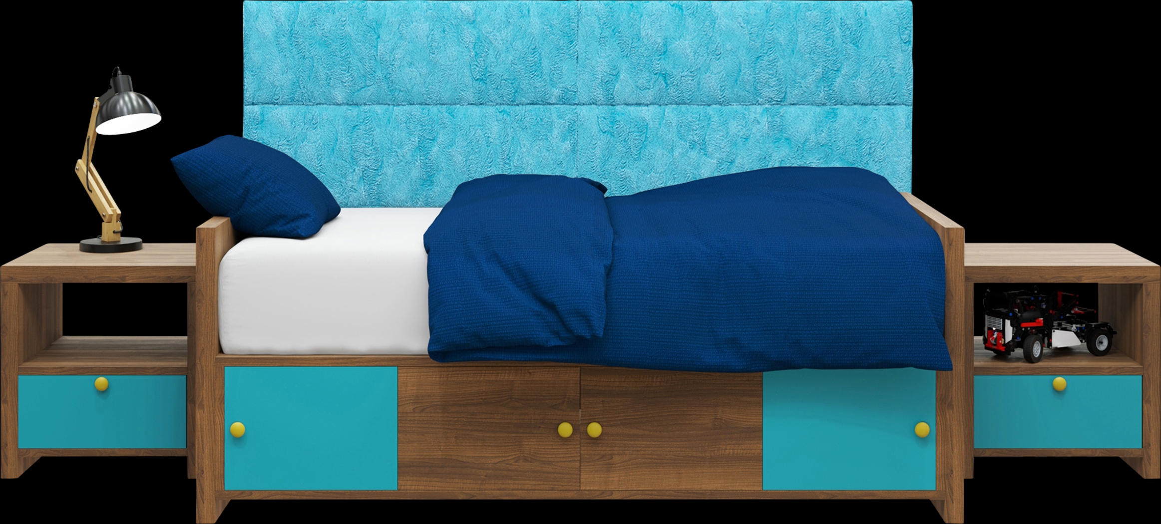 Kids Burkett II Turquoise Faux Fur Twin Headboard Panel, Set of 4 - Thumbnail - Image 1