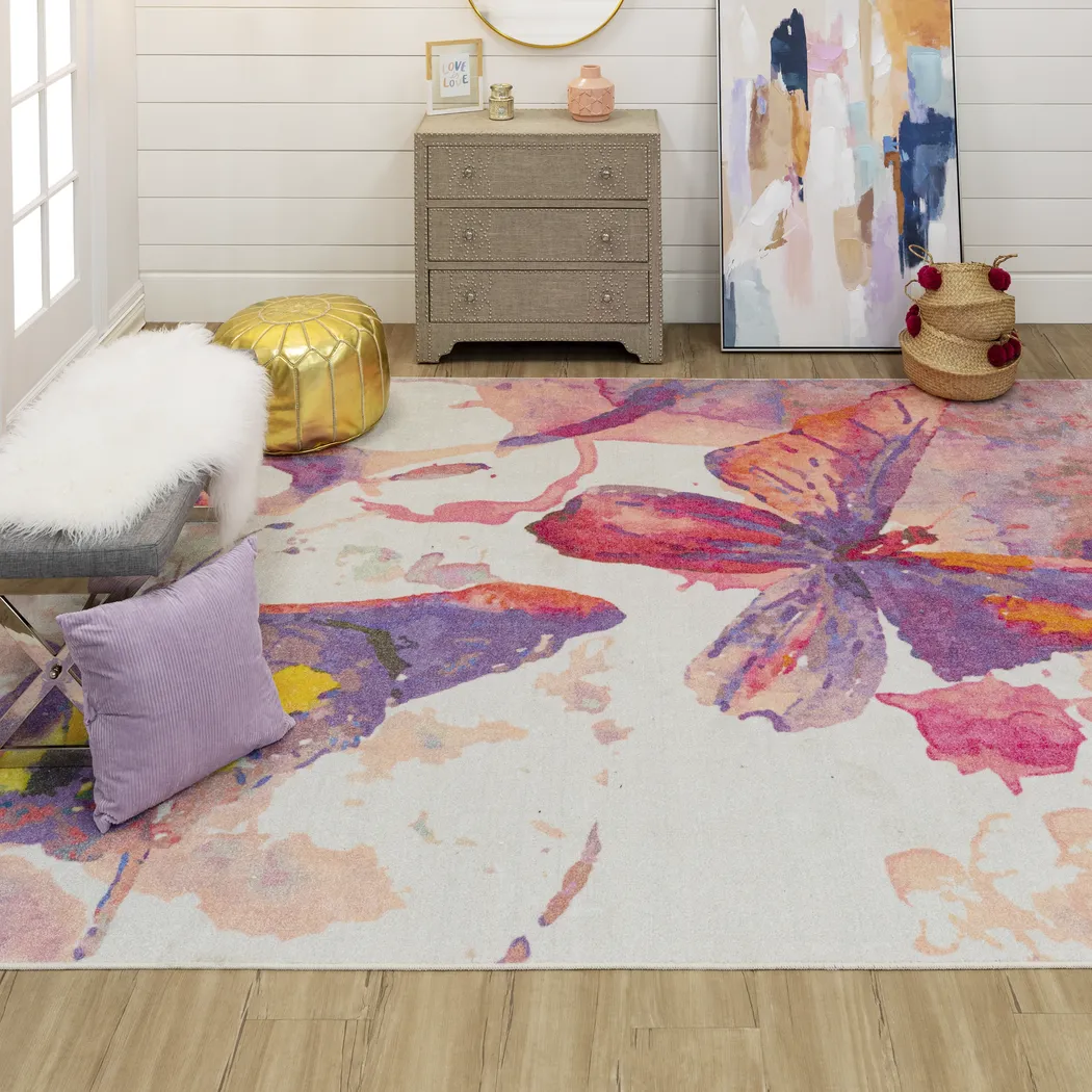 Kids Butterfly Murmurs Pink 5' x 8 Rug - Thumbnail - Image 2