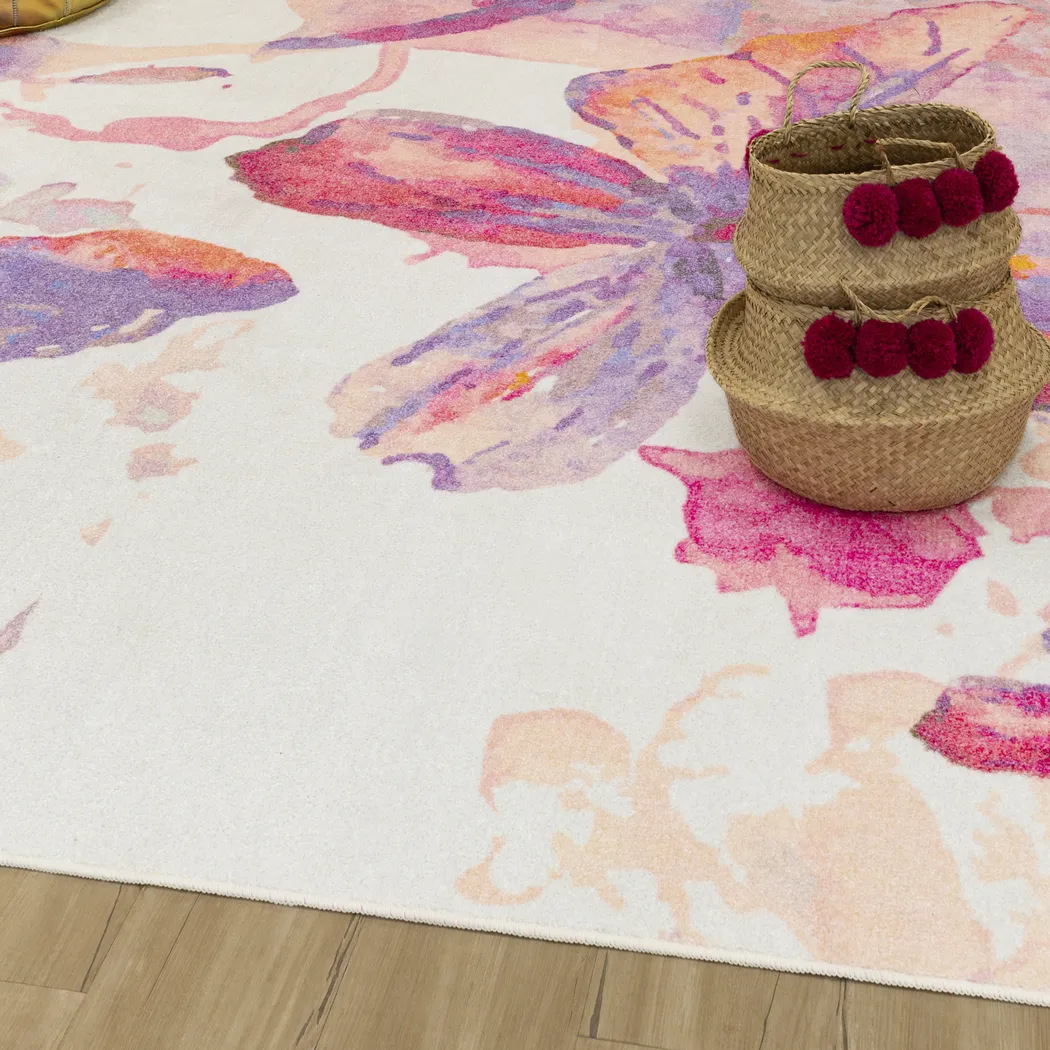 Kids Butterfly Murmurs Pink 5' x 8 Rug - Thumbnail - Image 3