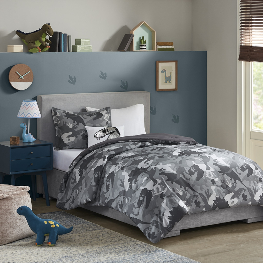 Kids Camo Dino Gray 3 Pc Twin Comforter Set - Thumbnail - Image 11