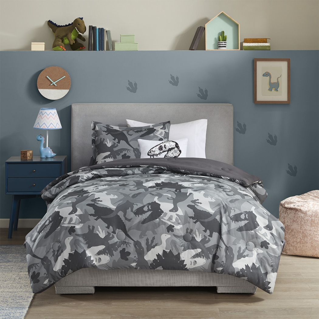 Kids Camo Dino Gray 3 Pc Twin Comforter Set - Thumbnail - Image 12
