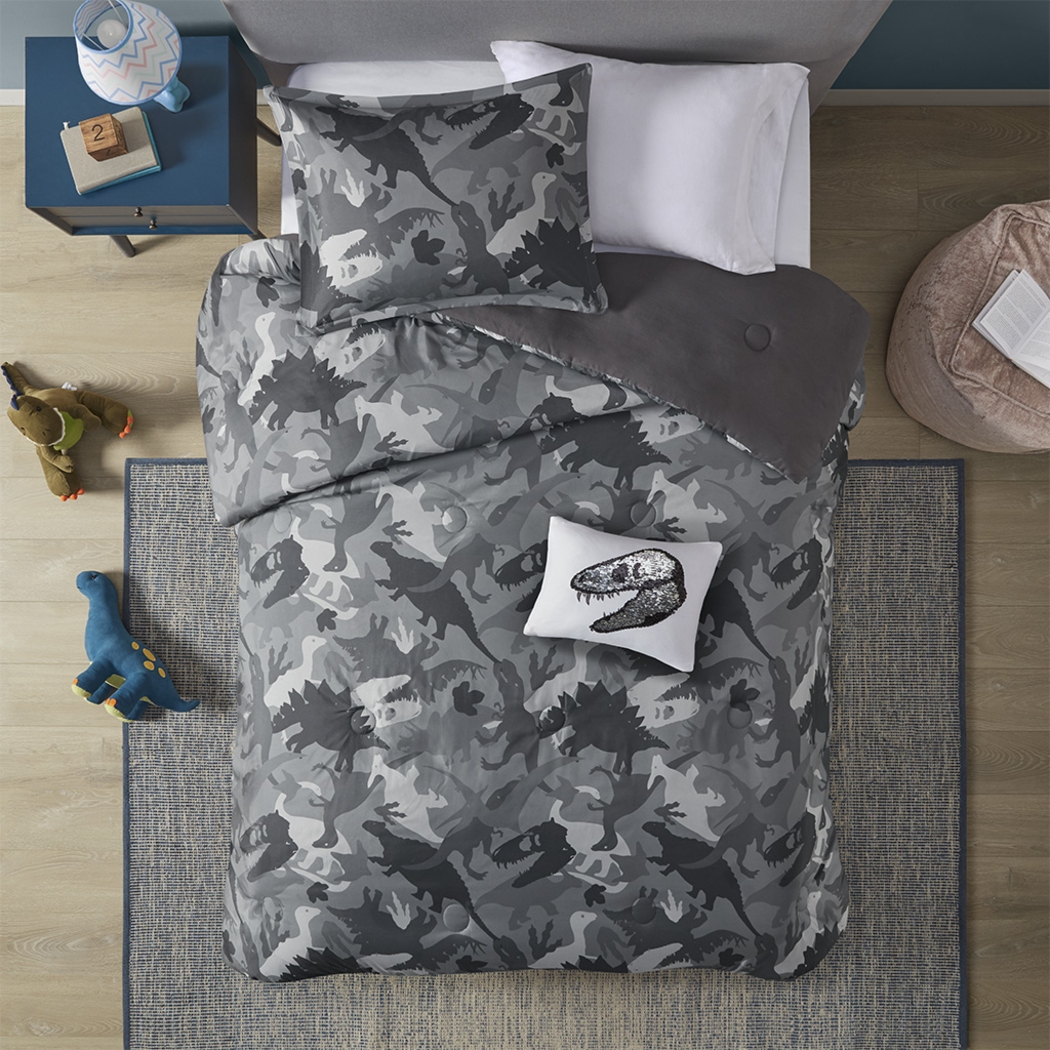 Kids Camo Dino Gray 3 Pc Twin Comforter Set - Thumbnail - Image 1