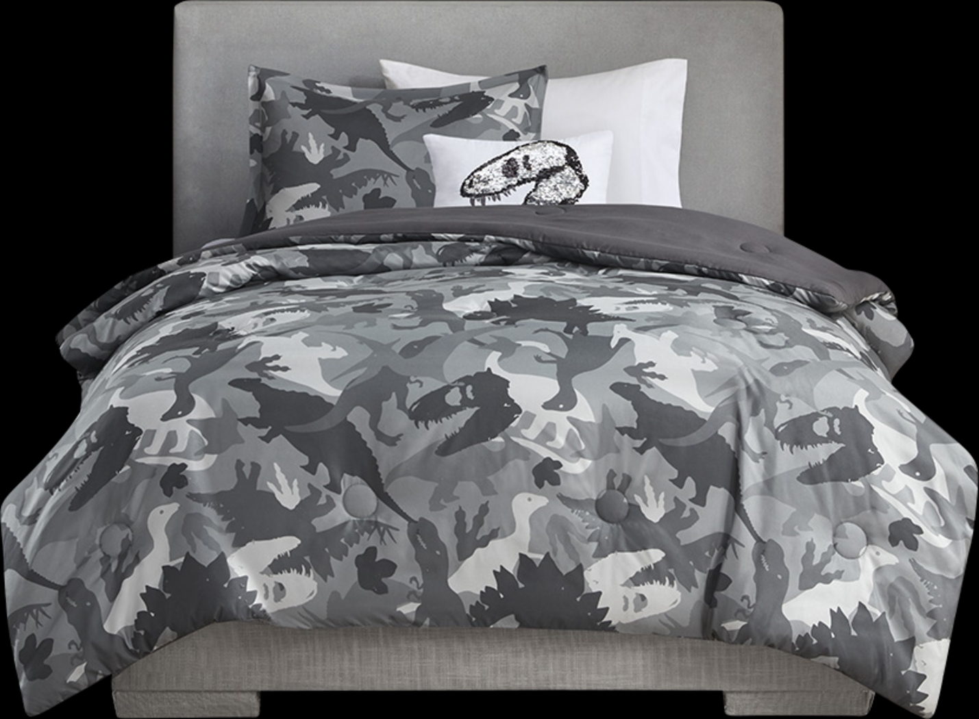 Kids Camo Dino Gray 4 Pc Full/Queen Comforter Set - Thumbnail - Image 8