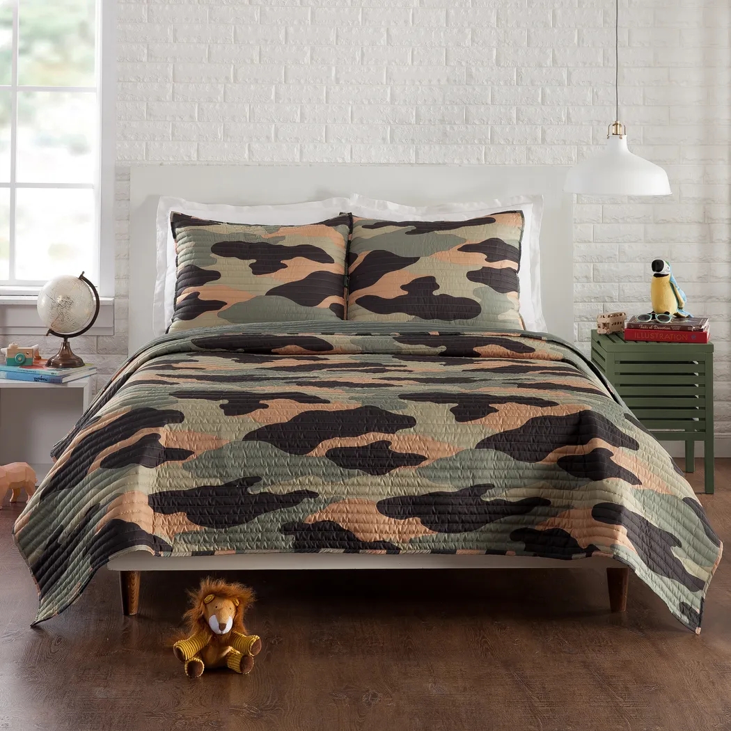Kids Camohunt Green Twin Quilt Set - Thumbnail - Image 1
