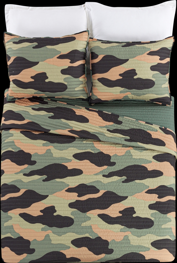 Kids Camohunt Green Full/Queen Quilt Set - Thumbnail - Image 2
