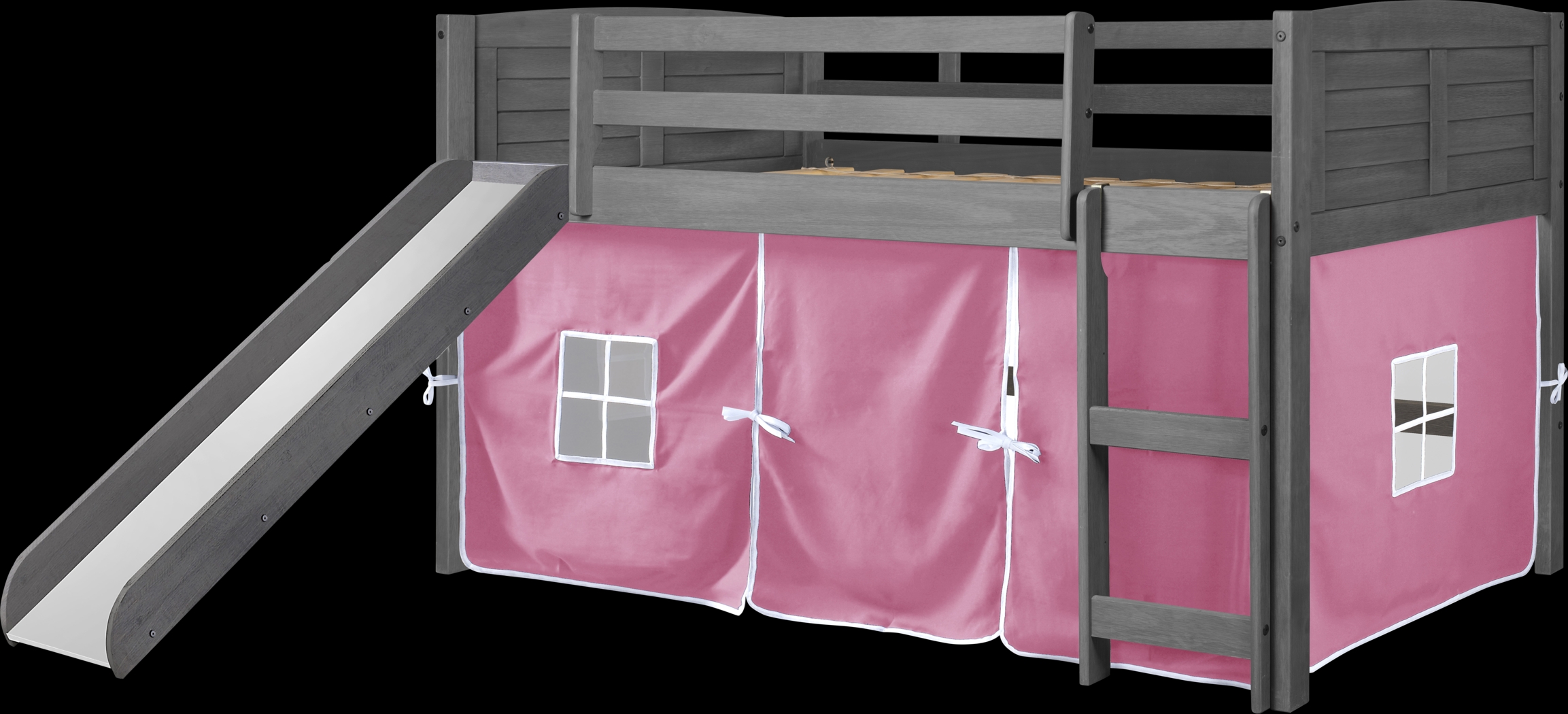 Kids Camp Hideaway Gray Twin Jr. Loft Bed with Pink Tent and Slide - Thumbnail - Image 2