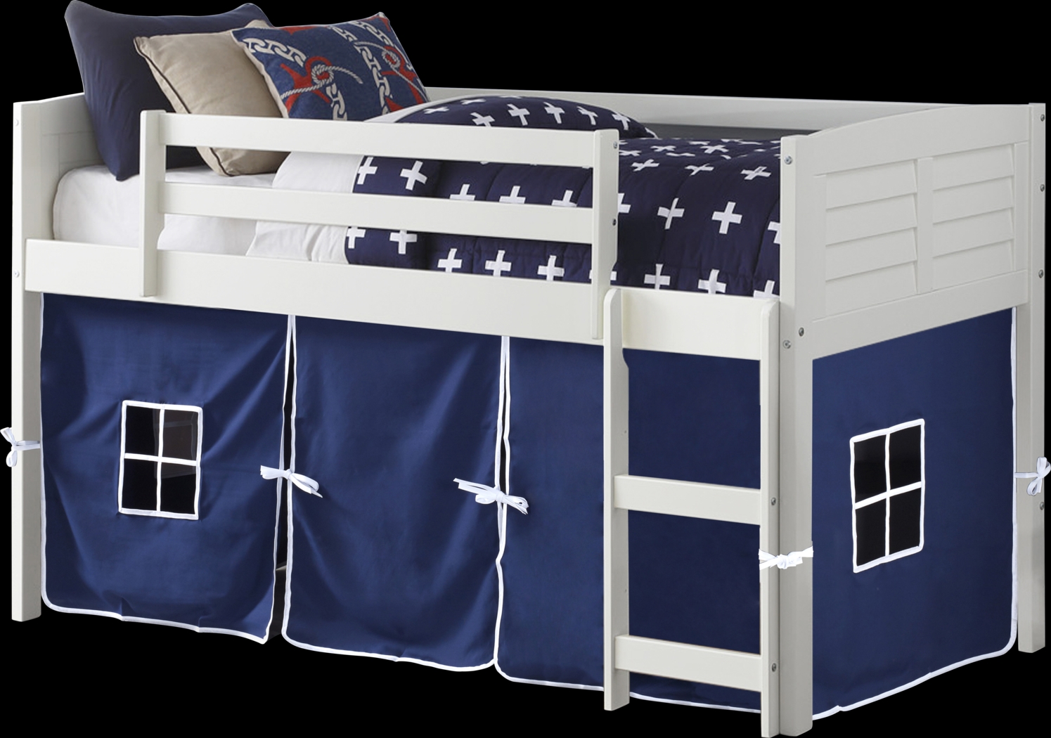 Kids Camp Hideaway White Twin Jr. Loft Bed with Blue Tent - Thumbnail - Image 2