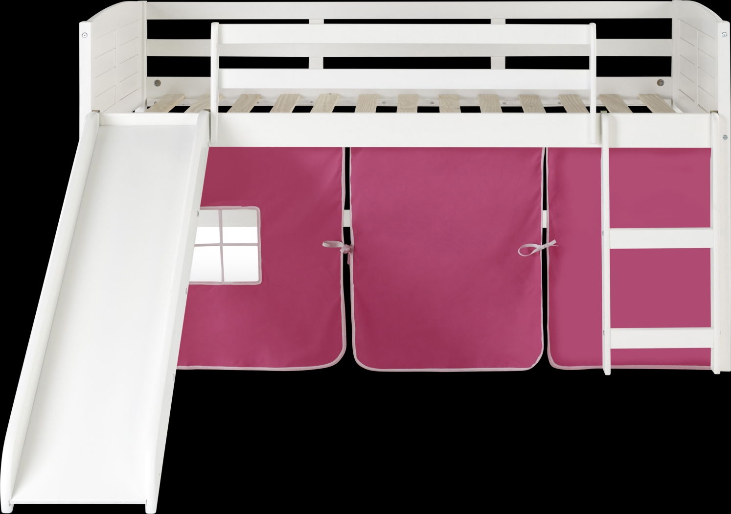 Kids Camp Hideaway White Twin Jr. Loft Bed with Pink Tent and Slide - Thumbnail - Image 2