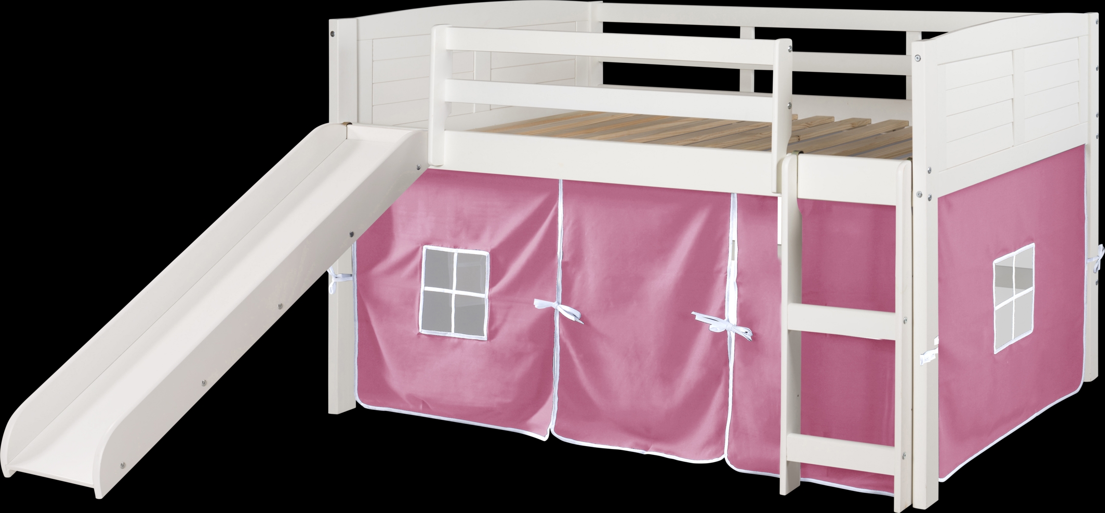 Kids Camp Hideaway White Twin Jr. Loft Bed with Pink Tent and Slide - Thumbnail - Image 3