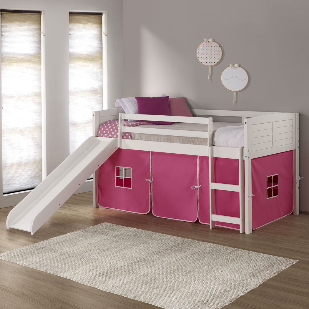 Kids Camp Hideaway White Twin Jr. Loft Bed with Pink Tent and Slide - Thumbnail - Image 5