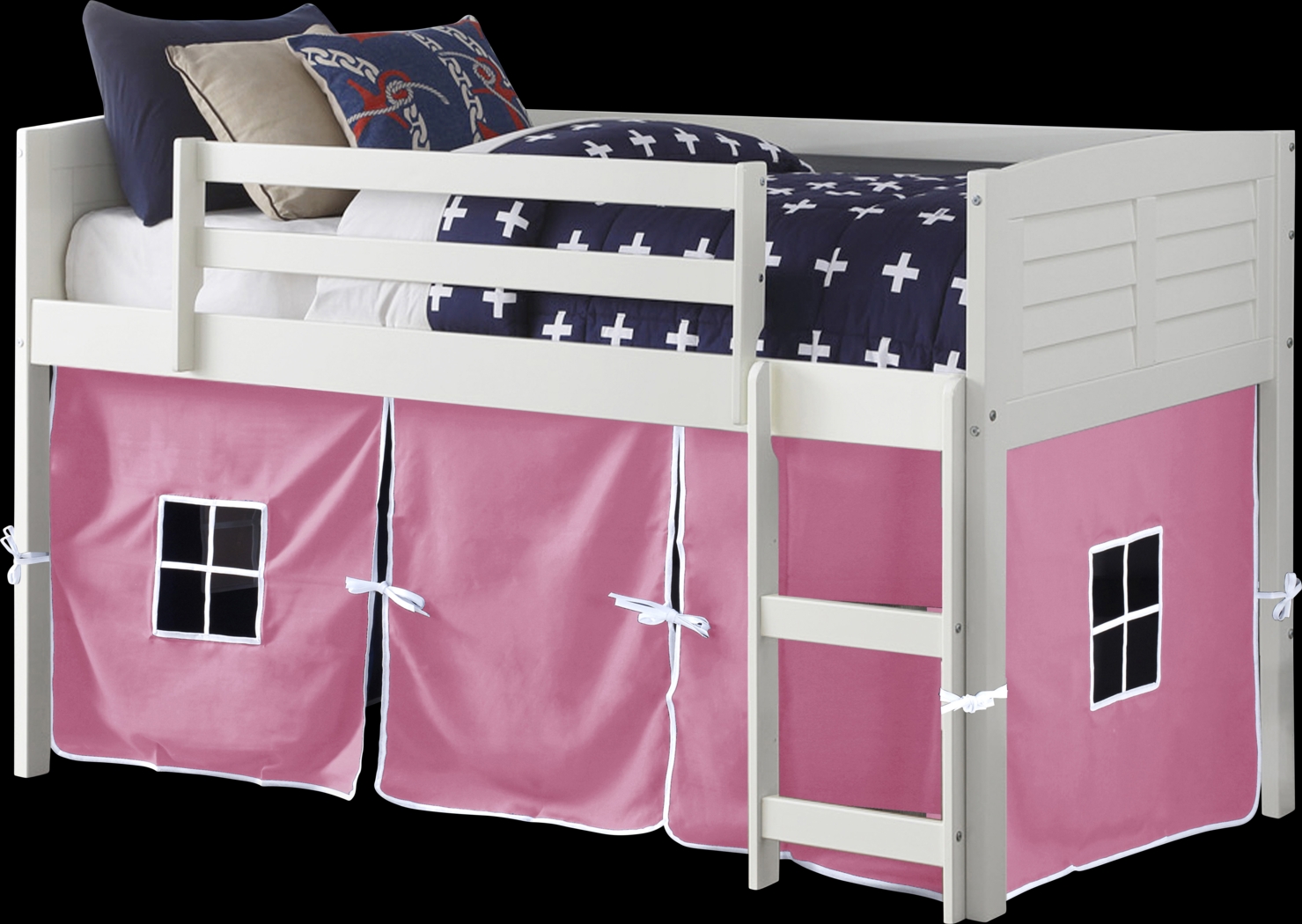 Kids Camp Hideaway White Twin Jr. Loft Bed with Pink Tent - Thumbnail - Image 2