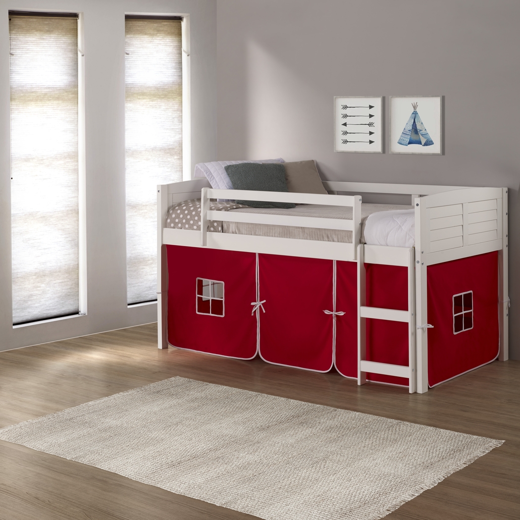 Kids Camp Hideaway White Twin Jr. Loft Bed with Red Tent - Thumbnail - Image 4