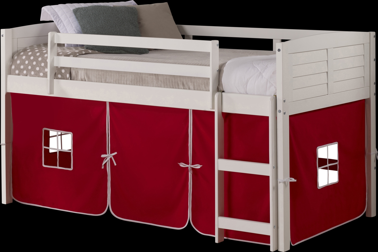 Kids Camp Hideaway White Twin Jr. Loft Bed with Red Tent - Thumbnail - Image 1