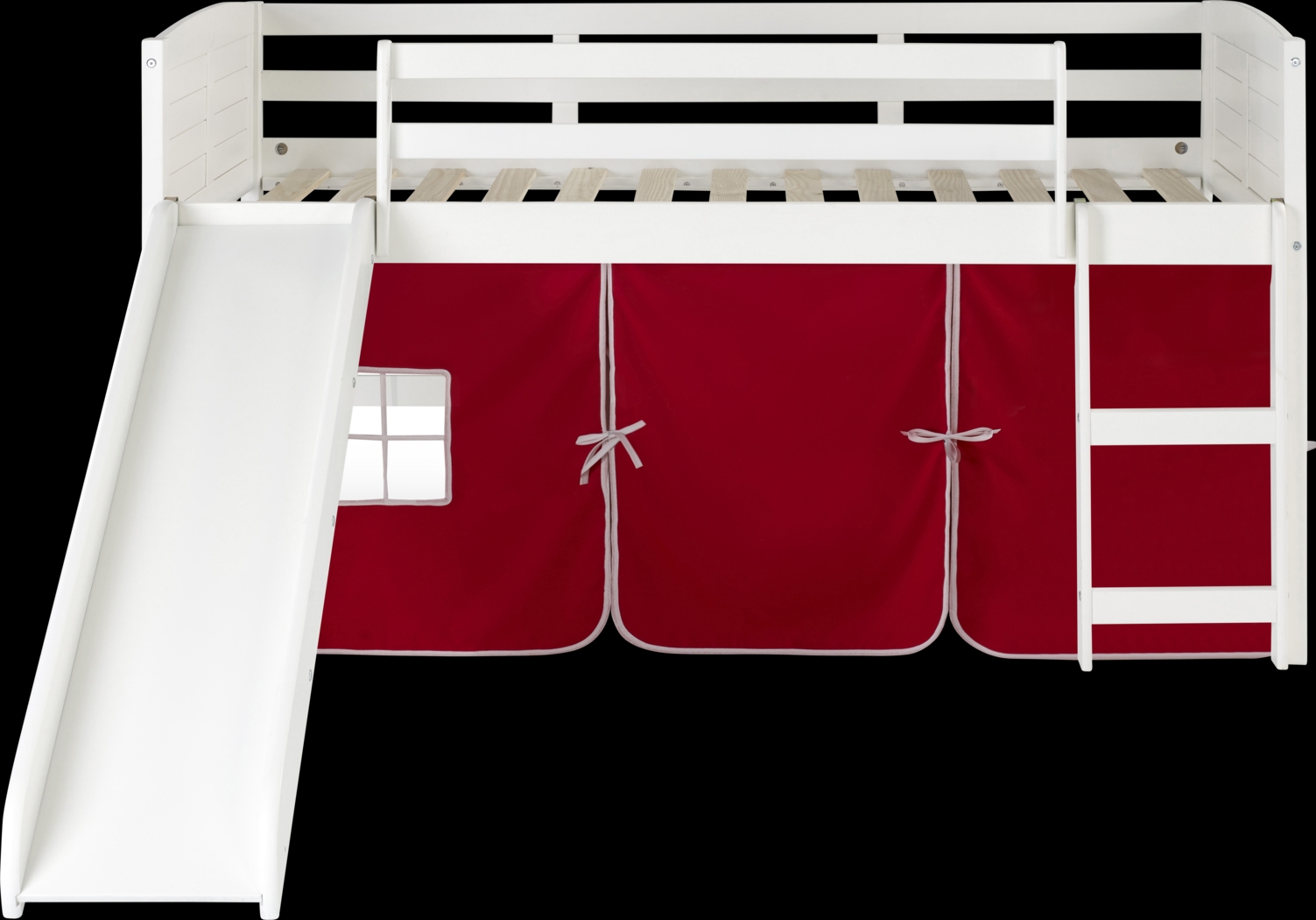 Kids Camp Hideaway White Twin Jr. Loft with Red Tent and Slide - Thumbnail - Image 2