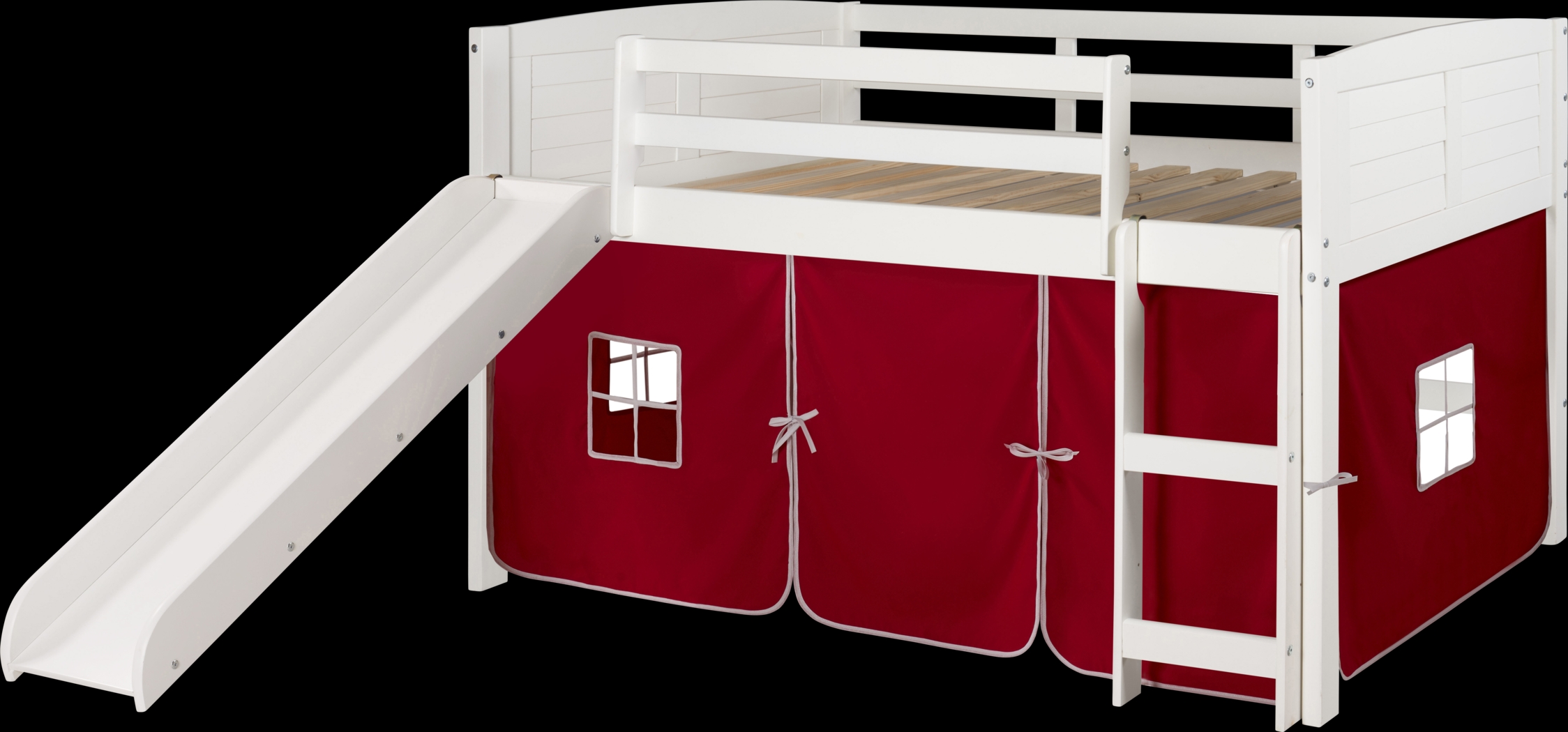 Kids Camp Hideaway White Twin Jr. Loft with Red Tent and Slide - Thumbnail - Image 3