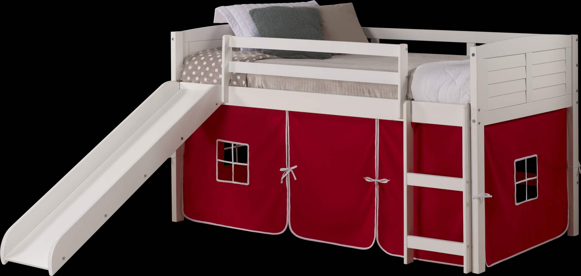Kids Camp Hideaway White Twin Jr. Loft with Red Tent and Slide - Thumbnail - Image 1