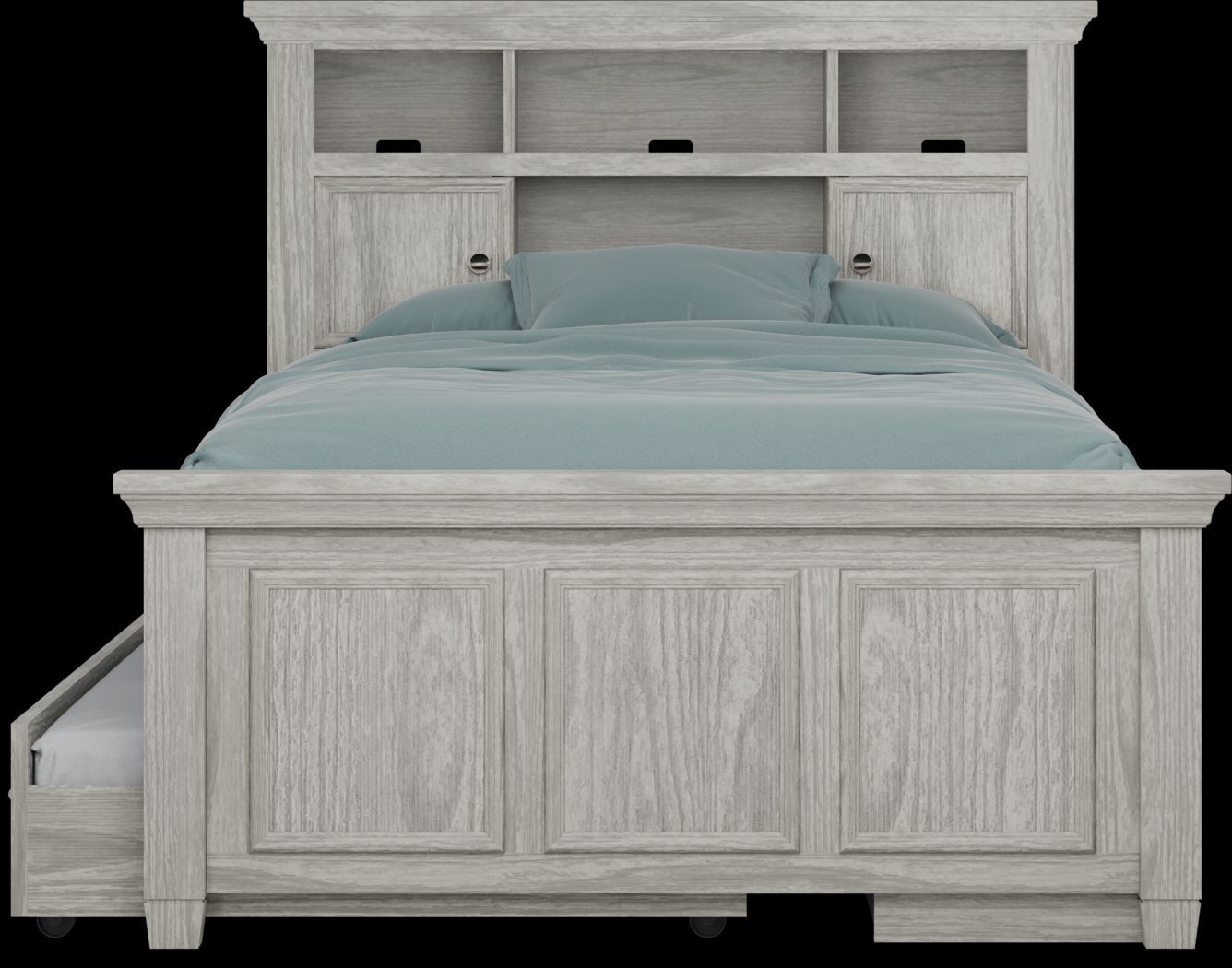 Kids Canyon Lake Ash Gray 4 Pc Full Bookcase Bed with Storage Side Rail and Trundle - Thumbnail - Image 2
