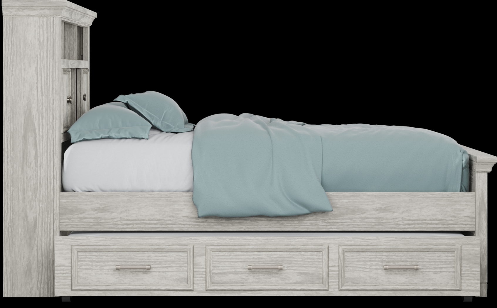 Kids Canyon Lake Ash Gray 4 Pc Full Bookcase Bed with Storage Side Rail and Trundle - Thumbnail - Image 4