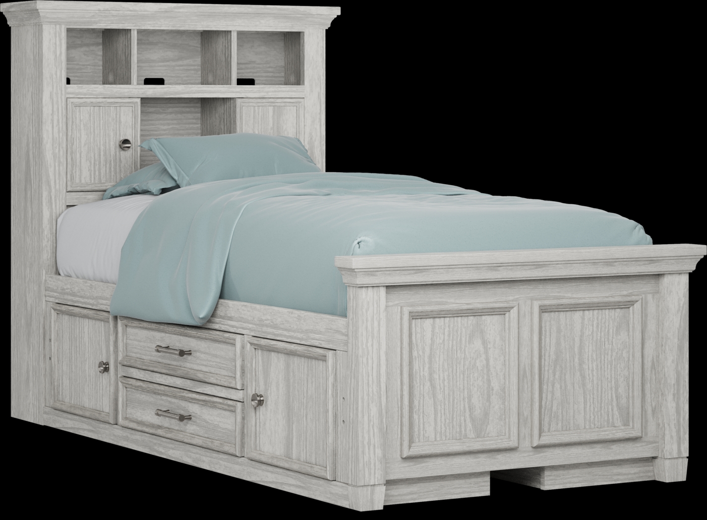 Kids Canyon Lake Ash Gray Twin Bookcase Bed with 2 Storage Side Rails - Thumbnail - Image 1