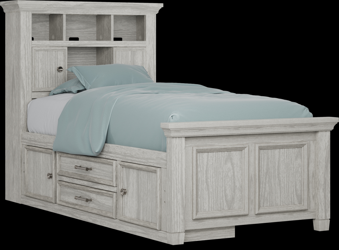 Kids Canyon Lake Ash Gray Twin Bookcase Bed with Storage Side Rail - Thumbnail - Image 1