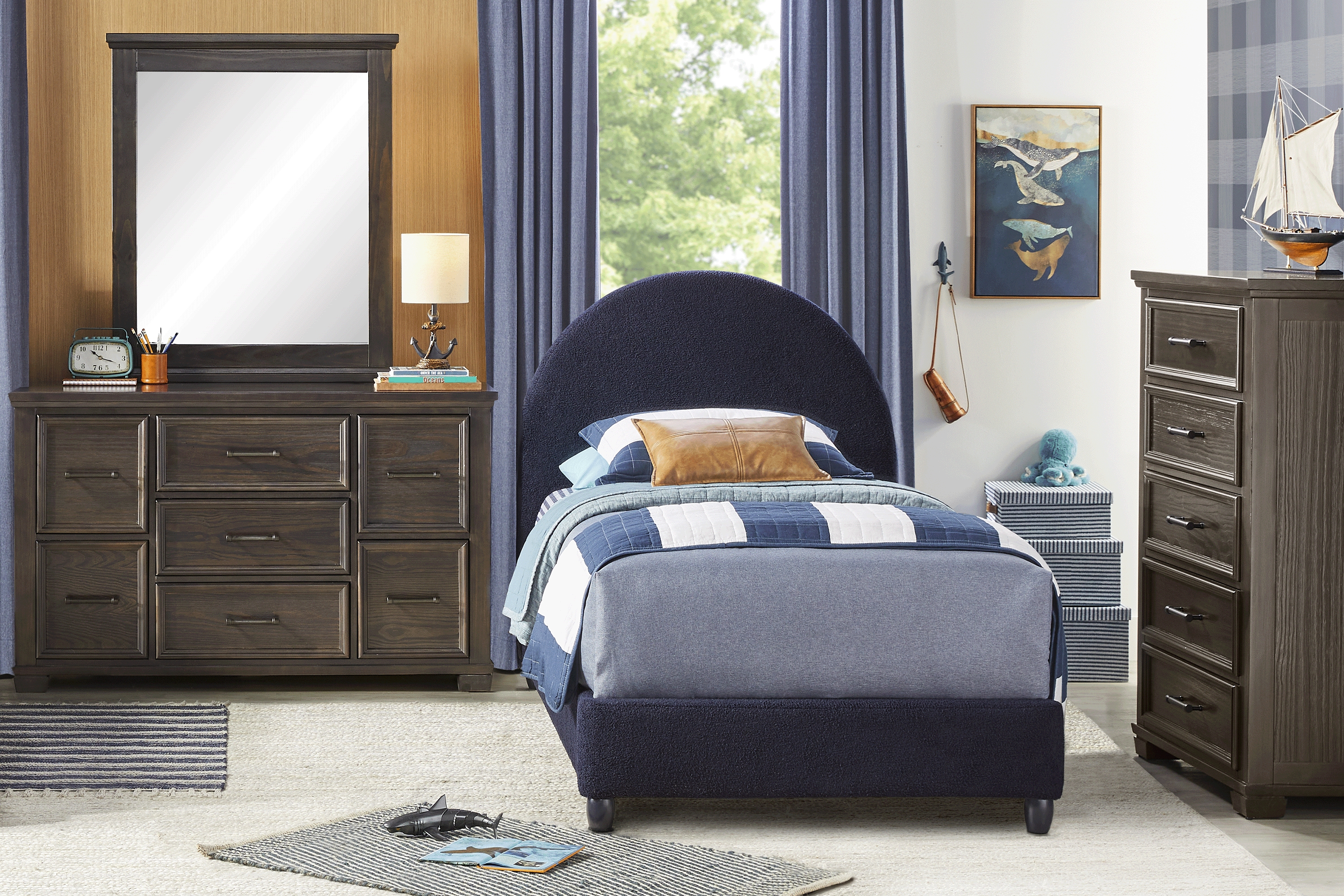 Kids Moonstone Navy Full Upholstered Bed - Thumbnail - Image 2