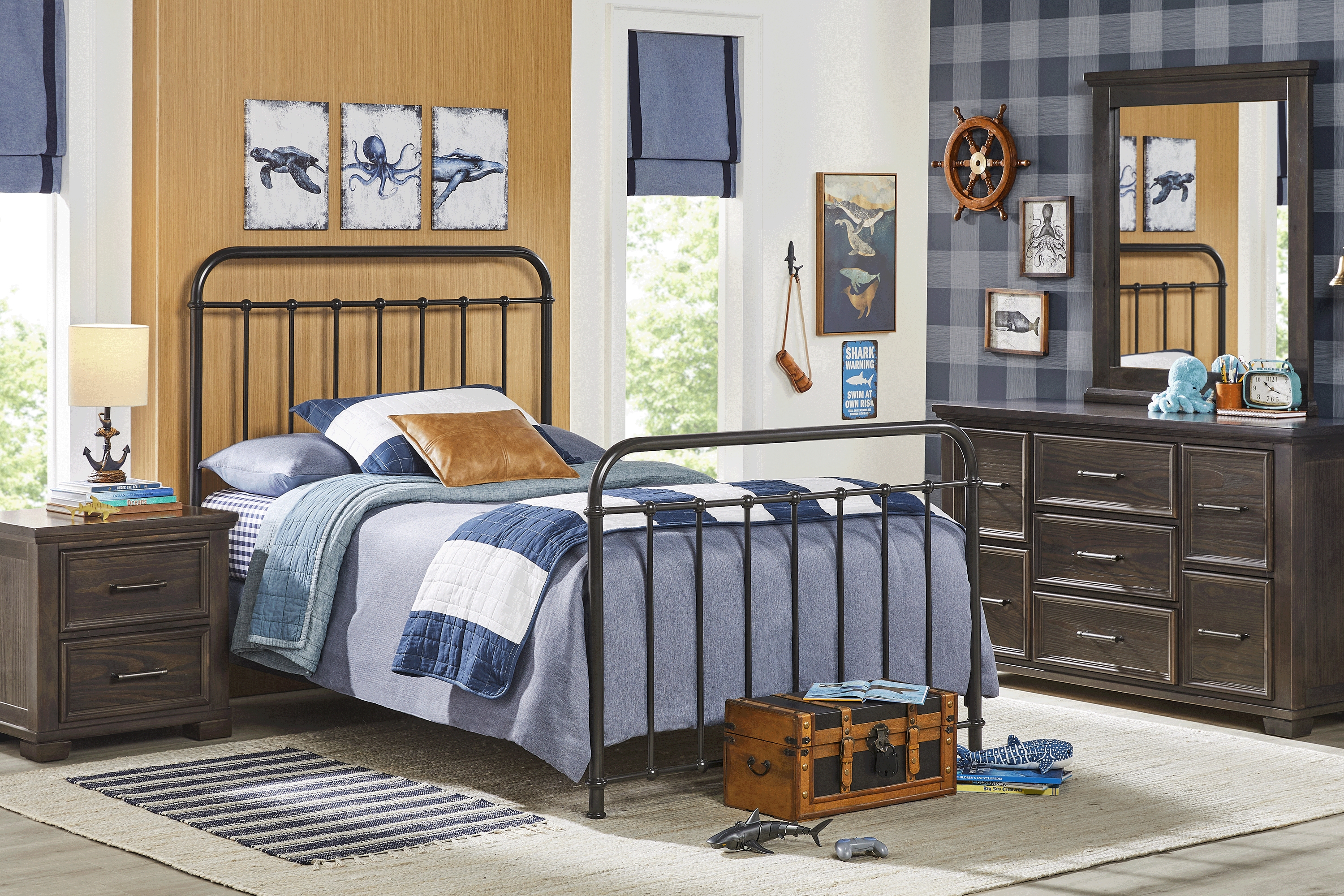 Kids Canyon Lake Java Bedroom with Saddlerock Dark Gray Twin Metal Bed - Thumbnail - Image 1