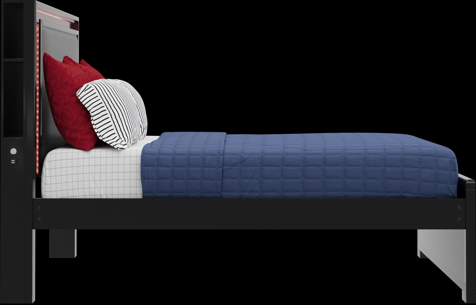 Kids Carbon Optix Black 3 Pc Full Bed with LED Lights - Thumbnail - Image 3