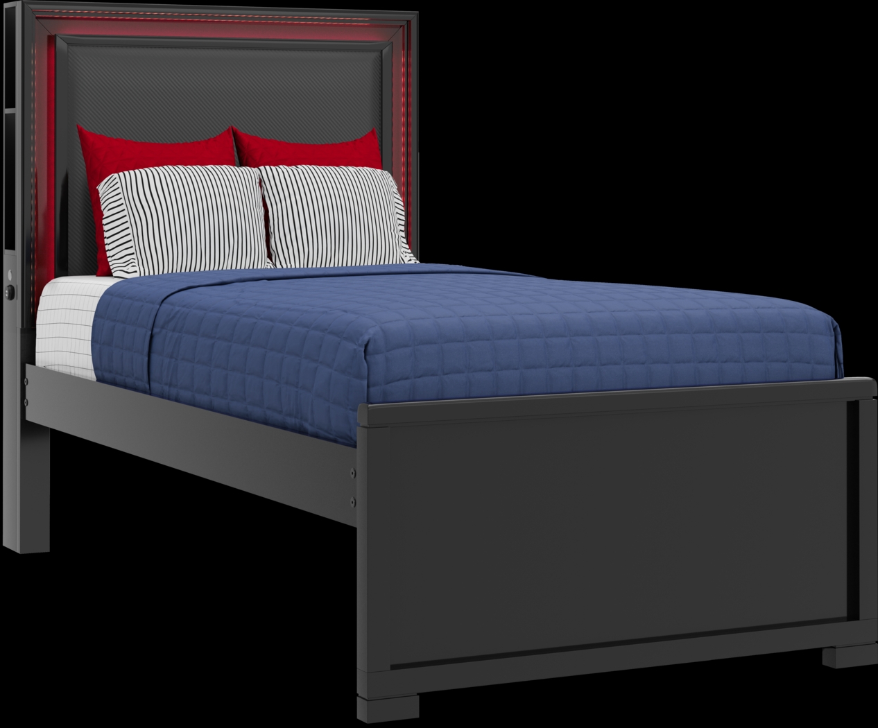 Kids Carbon Optix Black Twin Bedroom with LED Lights - Thumbnail - Image 4