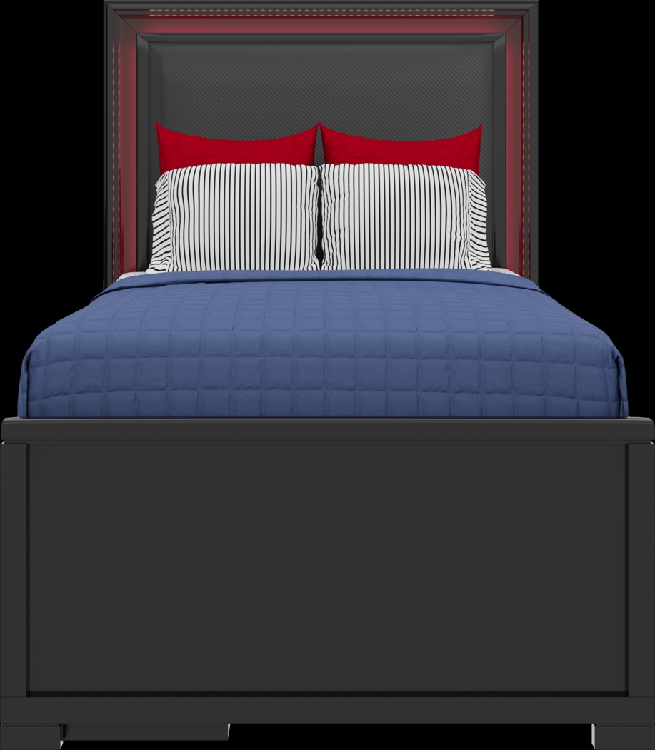 Kids Carbon Optix Black Twin Storage Bed with LED Lights - Thumbnail - Image 2