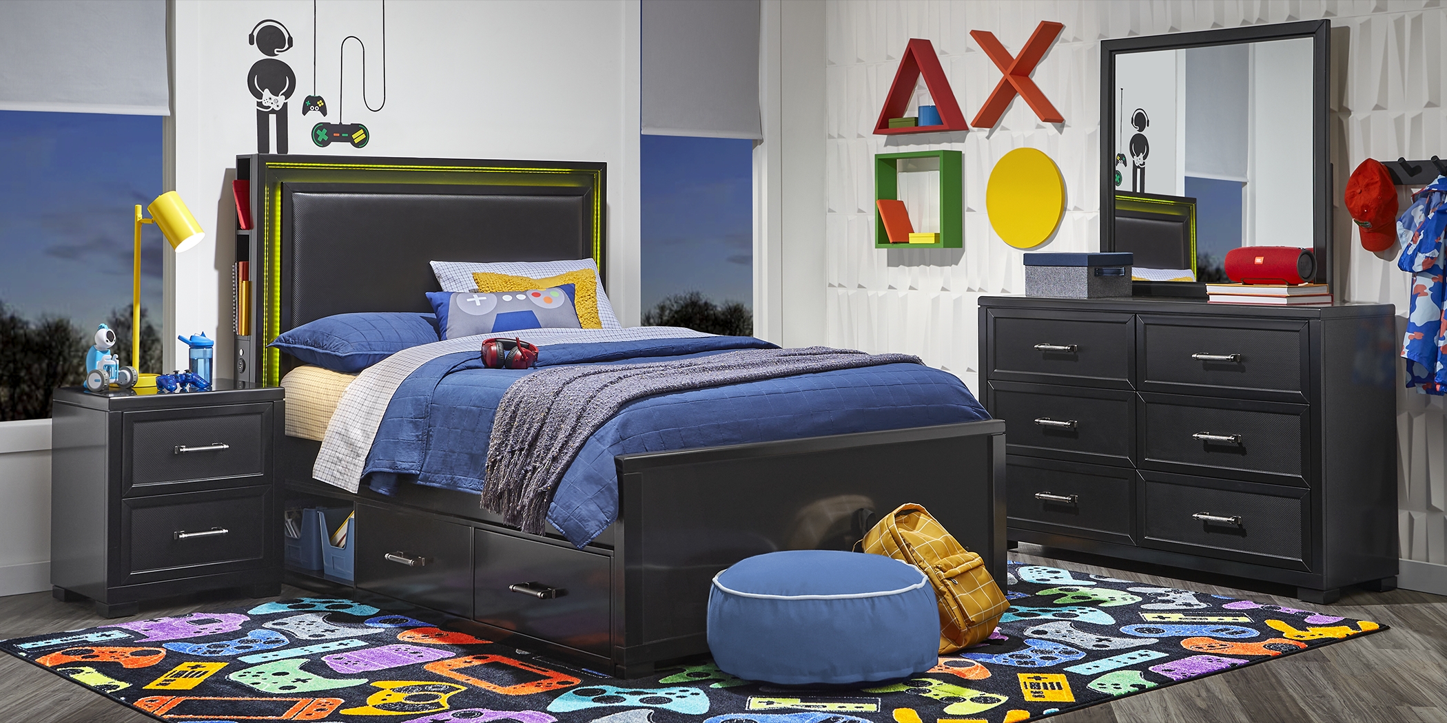 Kids Carbon Optix Black Full Bedroom with LED Lights - Thumbnail - Image 2