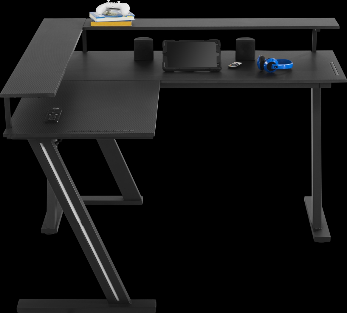 Kids Carbon Optix Black L-Shaped Computer Desk with LED Lights - Thumbnail - Image 3
