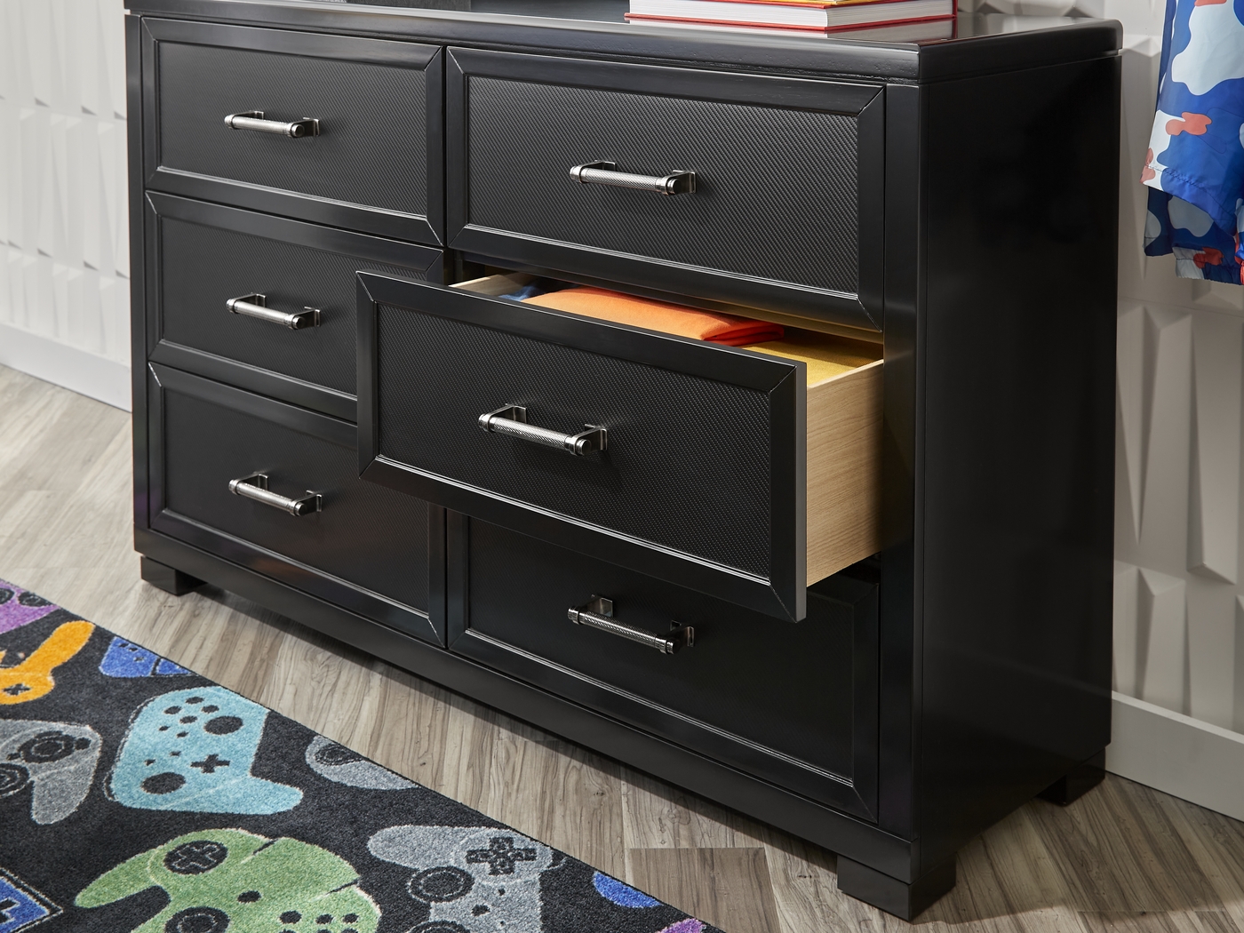 Kids Carbon Optix Black Twin Bedroom with LED Lights - Thumbnail - Image 9