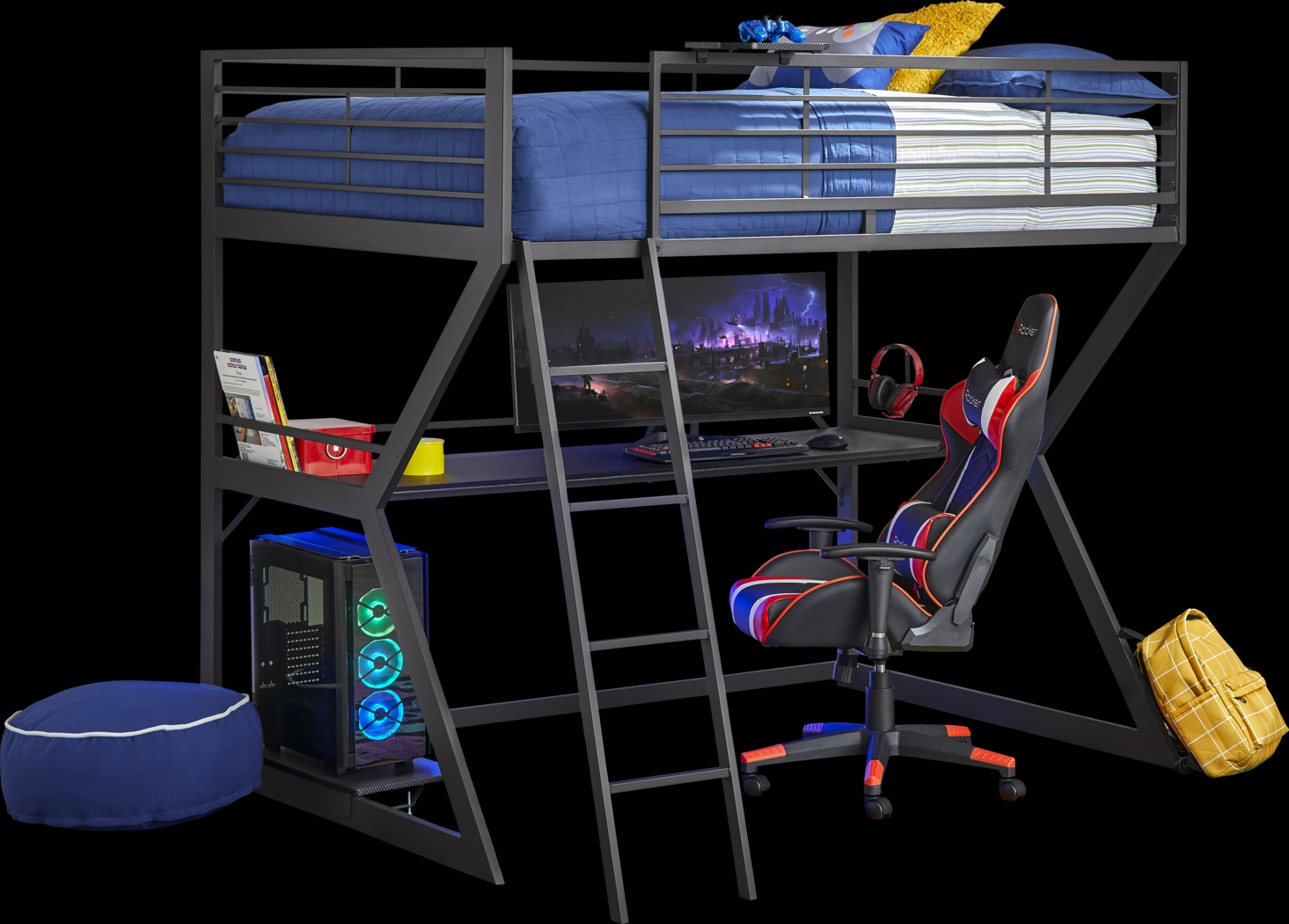 Kids Carbon Optix Black Full Gaming Loft Bedroom LED Lights and Accessories - Thumbnail - Image 2