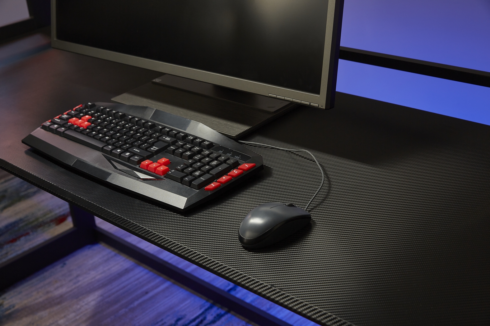 Kids Carbon Optix Black Twin Gaming Loft Bed with LED Lights and Accessories - Thumbnail - Image 4