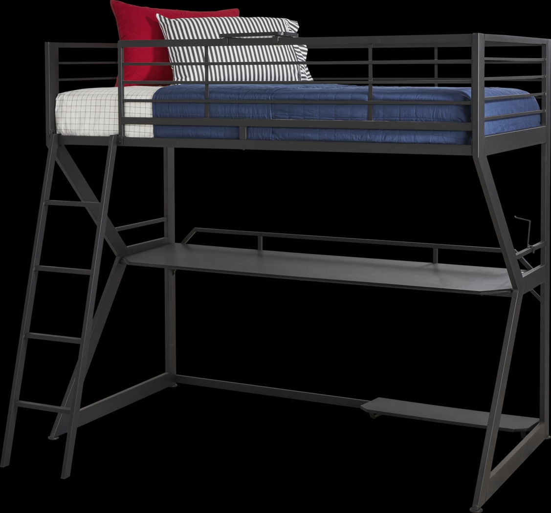 Kids Carbon Optix Black Twin Gaming Loft Bed with LED Lights and Accessories - Thumbnail - Image 1