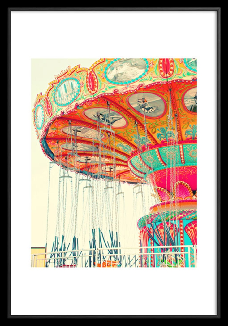 Kids Carousel Swing Beige Metal Framed Print - Thumbnail - Image 1