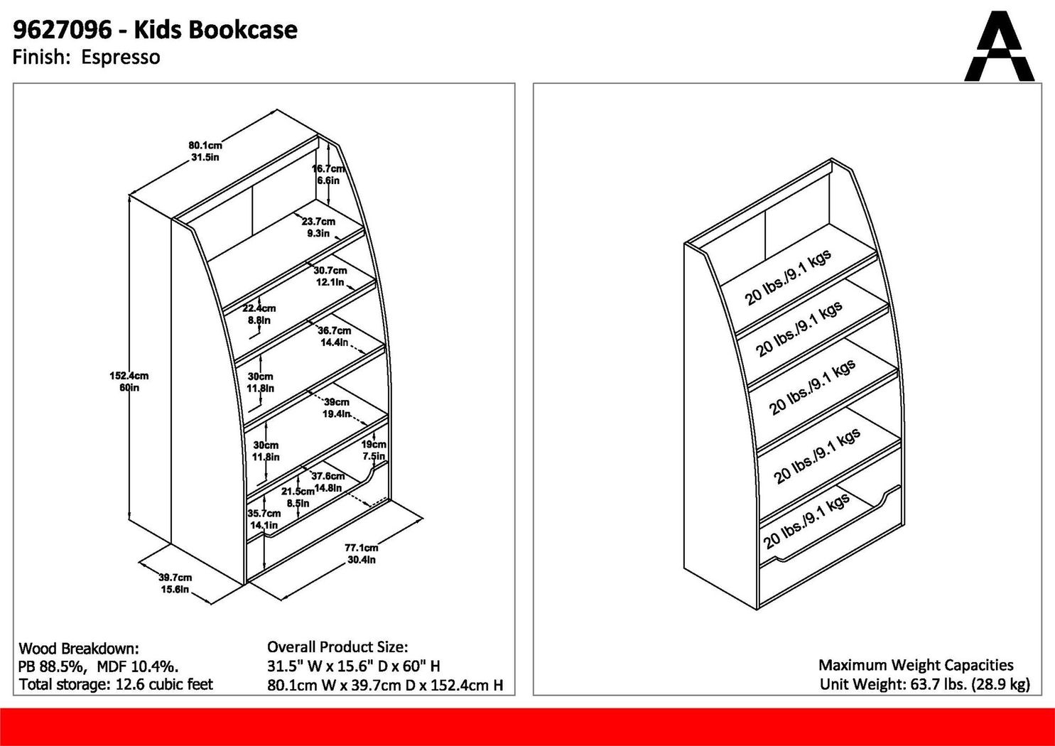 Kids Cavileer Brown Bookcase - Thumbnail - Image 7