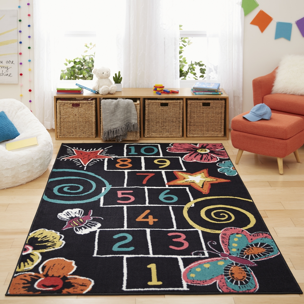 Kids Chalk Hop Black 5' x 8' Rug - Thumbnail - Image 2