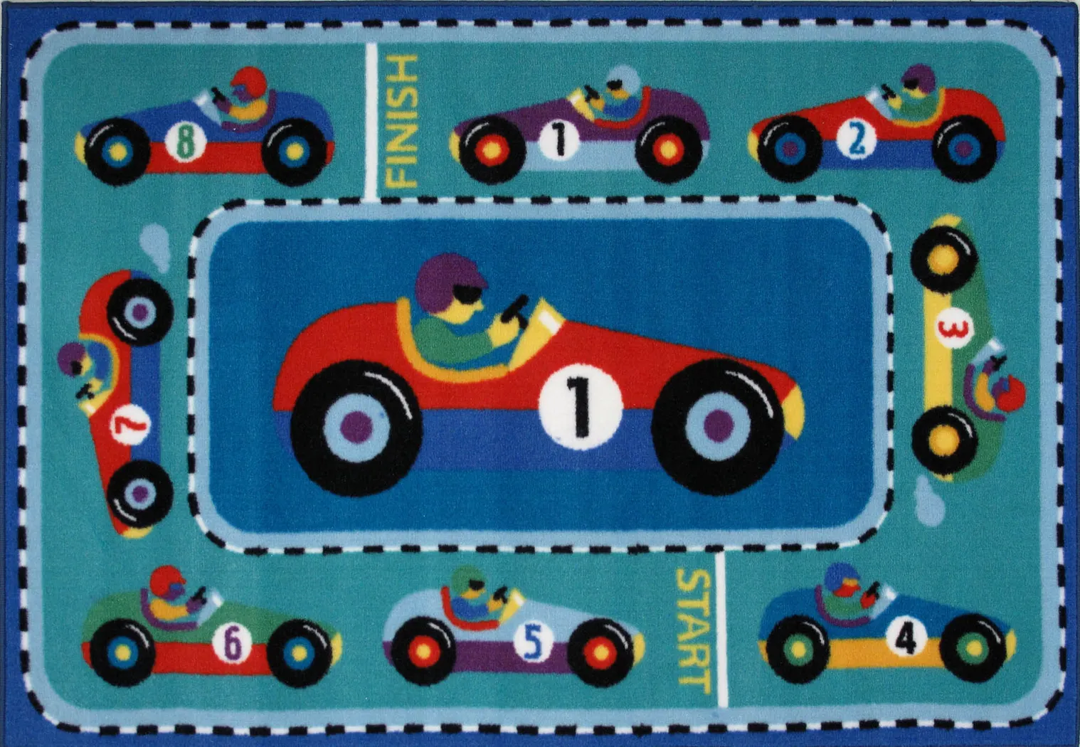 Kids Chasing Cars Blue 3' x 5' Rug - Thumbnail - Image 1