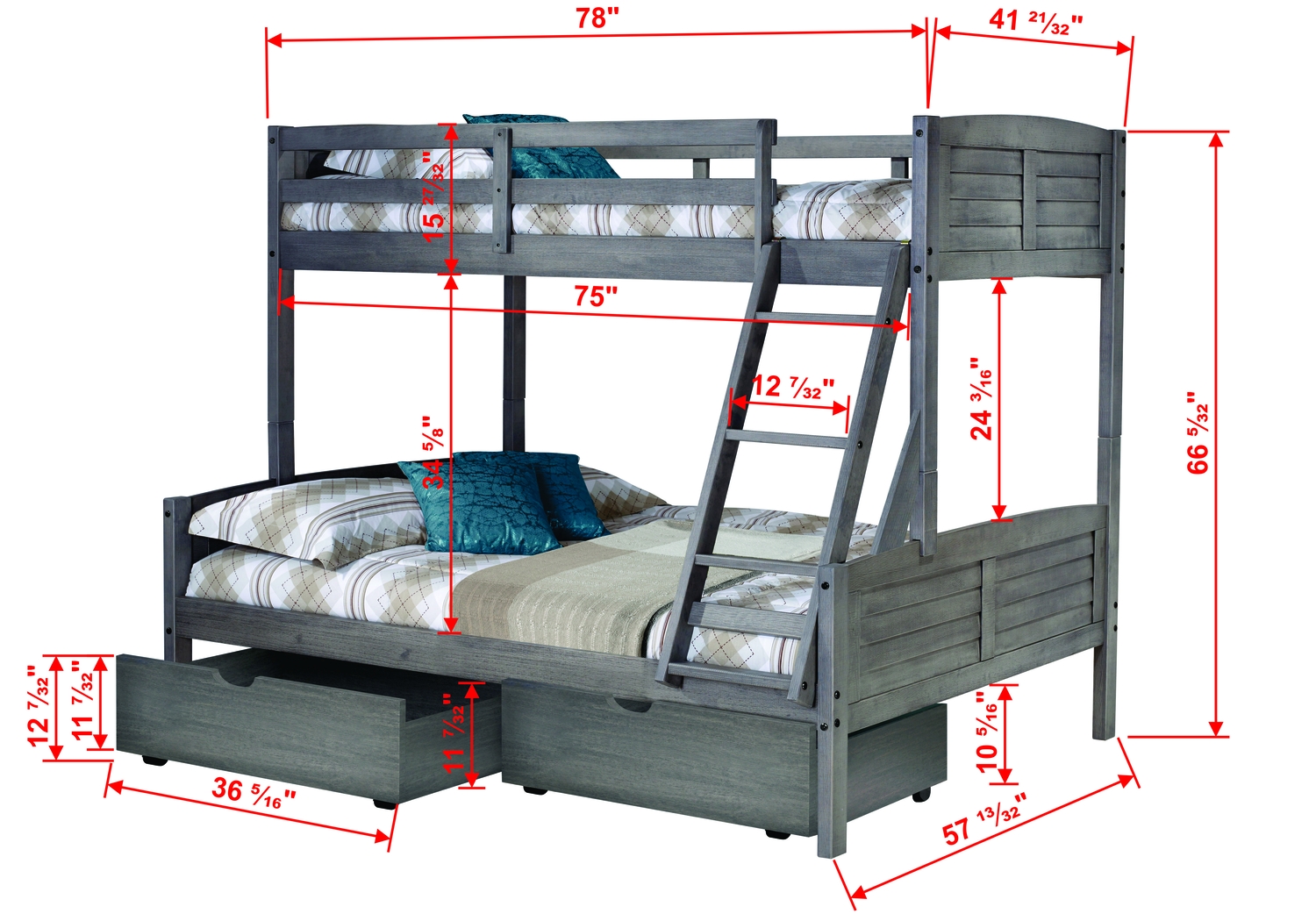 Kids Chemot Gray Twin/Full Bunk Bed - Thumbnail - Image 7