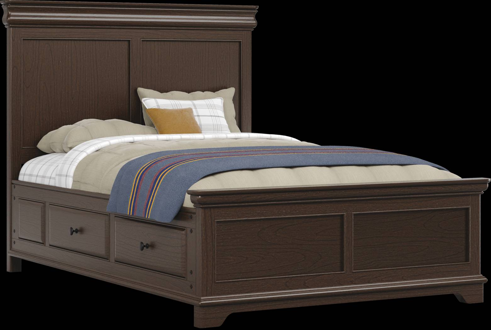 Kids Oberon Chocolate Full Panel Bed with Storage Side Rails - Thumbnail - Image 1
