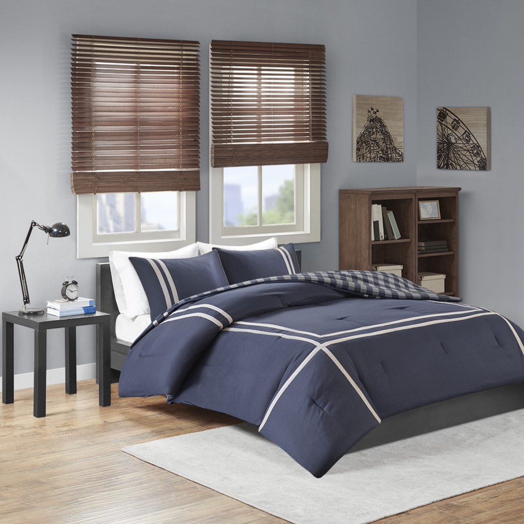 Kids Classic Checks Navy 2 Pc Twin XL Comforter Set - Thumbnail - Image 2