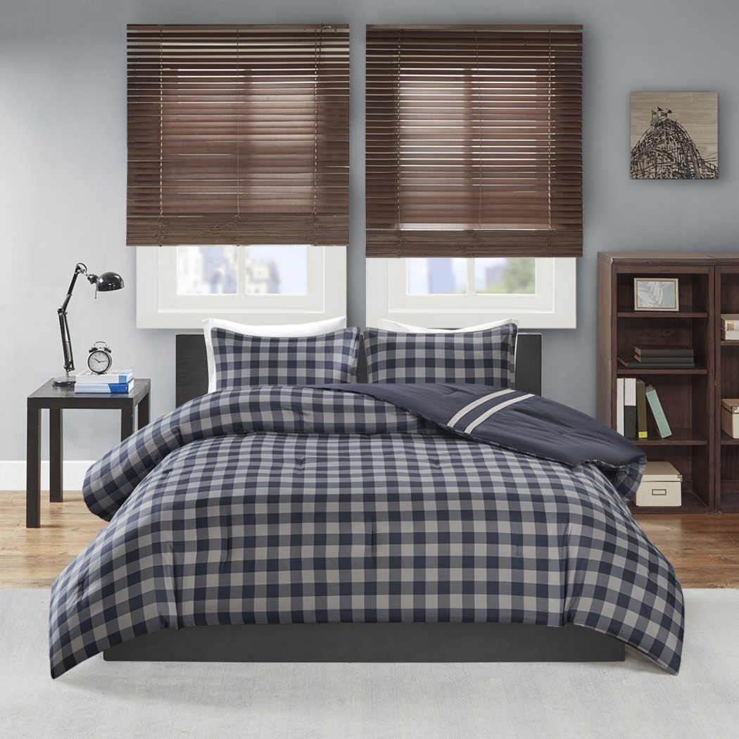 Kids Classic Checks Navy 3 Pc Full/Queen Comforter Set - Thumbnail - Image 5