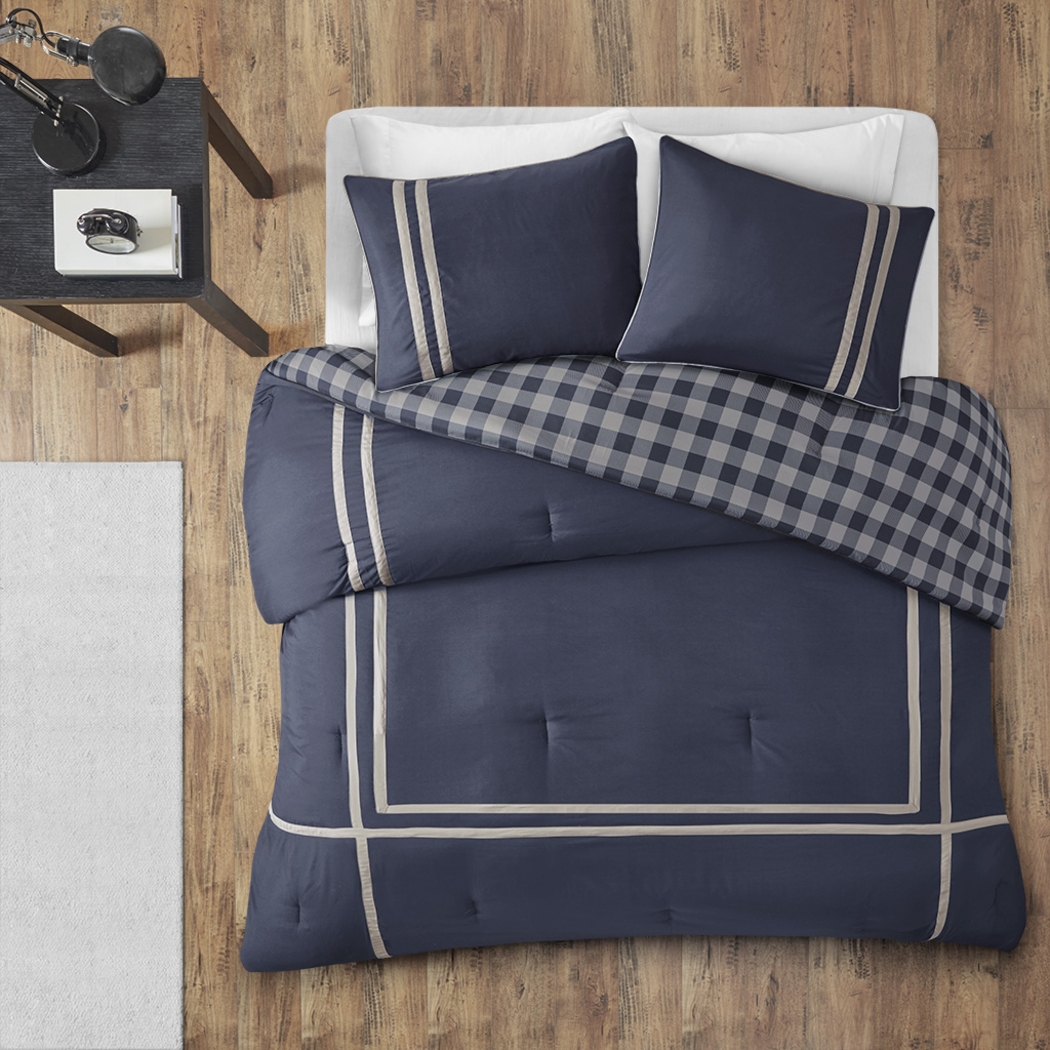 Kids Classic Checks Navy 3 Pc Full/Queen Comforter Set - Thumbnail - Image 1